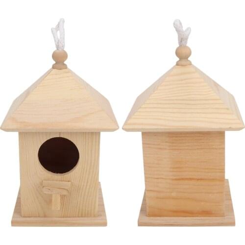 Wooden Bird House Nest Box Outdoor Hanging Birdhouse for Lawn Home Art Decor