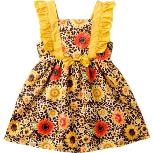 Kids Classic Floral Clothes Girls Cute Flying Sleeve Beach Dress 2021 Summer Home Casual Clothing 1-6T