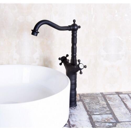 Double Handles Black Color Oil Rubbed Bronze Swivel Spout Kitchen Bar Sink Bathroom Basin Faucet Hot & Cold Mixer Tap anf147