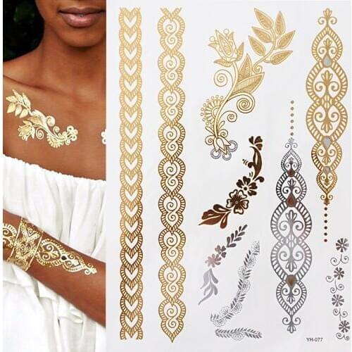 Flash Boho Metallic Gold/Silver Shimmering Jewellery Festival Temporary Tattoo for Body Art