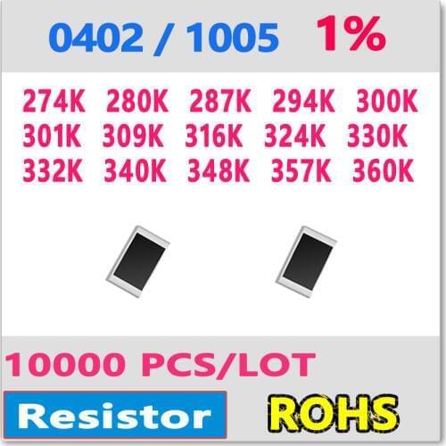 JASNPROSMA OHM 0402 F 1% 10000pcs 274K 280K 287K 294K 300K 301K 309K 316K 324K 330K 332K 340K 348K 357K 360K smd 1005 300kohm