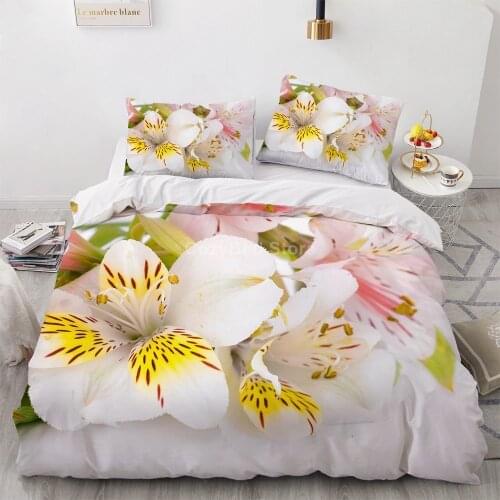 Yellow White Flower Bedding Set Modern 3d Duvet Cover Set Comforter Bed Linen Twin Queen King Single Size Fashion Luxury Elegant
