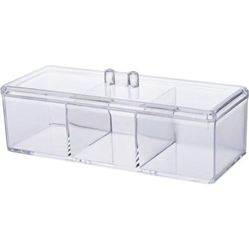 Storage Box Storage Box Make-Up Cotton Storage Cosmetic Box Three-Spaced Grid Desktop Clutter Sorting Storage Box