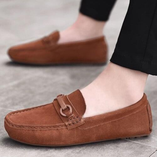 2021 Shoes Man 100% Genuine Leather Man Flat Shoes Casual Loafers Slip On Flats Shoes Moccasins Man Driving Shoes