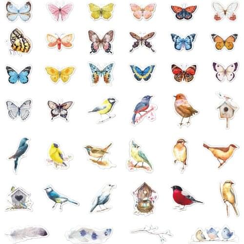 40 pcs /Pack Birds and Butterfly Paper Decorative Stickers Stick Label Diary Sticker