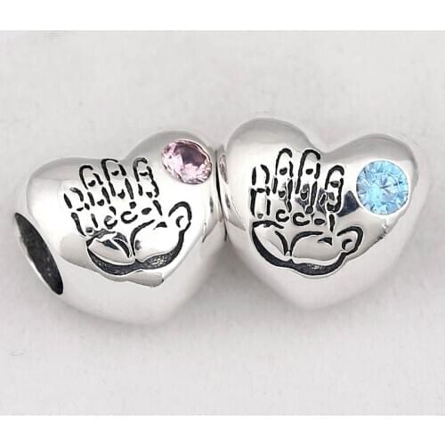 Original Baby Boy & Girl Love Heart With Crystal Beads Fit 925 Sterling Silver Bead Charm Bracelet DIY Jewelry