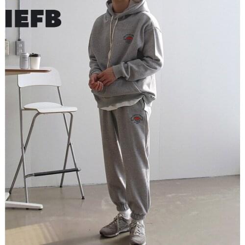 IEFB Autumn Sweatshirt Suit Mens New Hooded Sportswear Causal Korean Fashion Tops + Elastic Loose Sweatpants Two Pieces 9Y5677