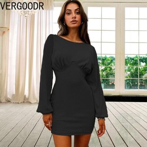 Vergoodr Long Sleeve Autumn Woman Dress Black Lantern Sleeve Slim Short Dresses for Women Vestido Feminino Plus Size