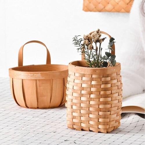Handmade Storage Baskets Woven Hanging Baskets for Kitchen Garden Wood Wall Flower Pot Fruit Vegetable Sundries Organizer Decor