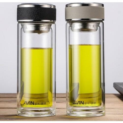 Portable Double-layer Transparent Glass Water Cup Heat-resistant Tea Water Separation and Filtration Cup Water Bottle Coffee Mug