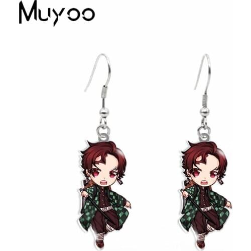 New Demon Slayer Kimetsu no Yaiba Characters Anime Handmade Acrylic Epoxy Fish Hook Dangles Earrings Girls Gifts