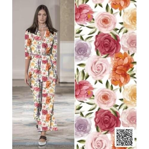 Brand New Watercolor Flower elastic Satin Chiffon Womens Clothing High Custom Printed Fabric for Dress