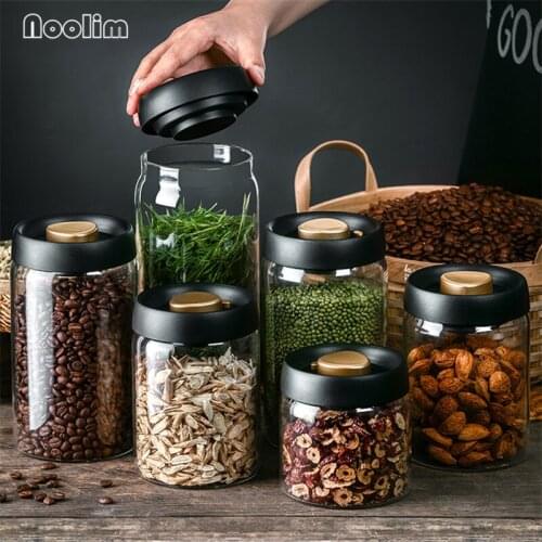 Glass Vacuum Coffee Beans Bottle with Lid Sealed Cans Milk Powder Storage Tank Candy Jar Kitchen Fresh-Keeping Food Container