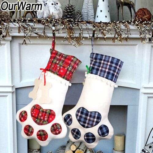 OurWarm Big Christmas Stockings Dog Claw Gift Bag Pendant Party Accessories Home Decoration For New Year 2019 Christmas Party