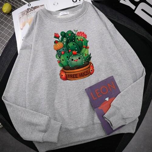 Cute Plant Cactus Free Hugs Prints Mens Hoodie hip hop Casual Hoody Casual Loose Autumn Sweatshirt Harajuku Fleece Pullover Top