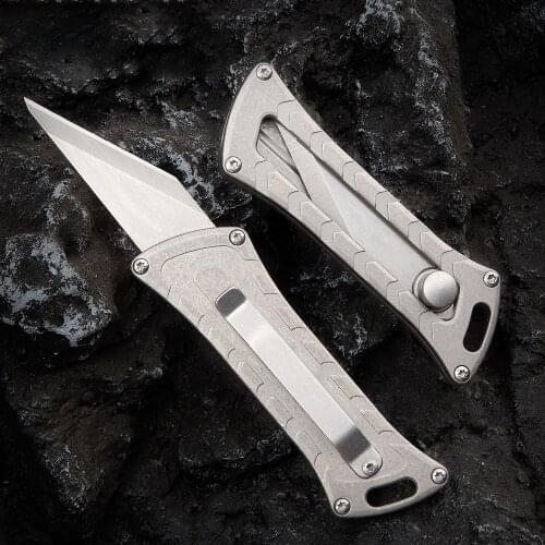 Titanium Alloy Utility Knife Outdoor Portable Self-defense Unpacking EDC Push-pull D2 Paper Cutter