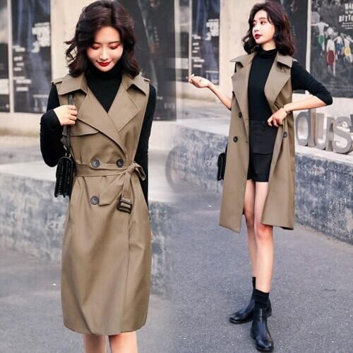 Windbreaker Mujer 2020 Autumn New Sleeveless Windbreaker Vest Fashion Temperament With Belt Stitching British Trench Coat A914
