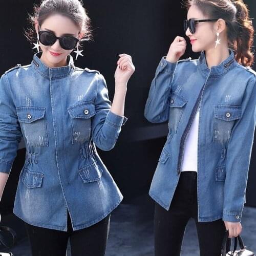 2021 Spring And Autumn New Denim Jacket Womens Plus Size 5XL Slim Slimming Long-Sleeved Stand-up Collar Short Clothes Coat L116