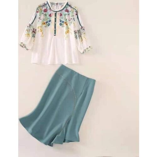 European and American womens wear for summer 2021 Printed shirt with three-quarter sleeves Fish tail skirt Fashion suits