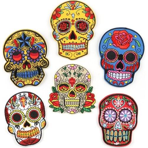6pcs Skulls embroidery patches clothing jackets denim clothes ironing sewing decorative badges ironing patch wholesale