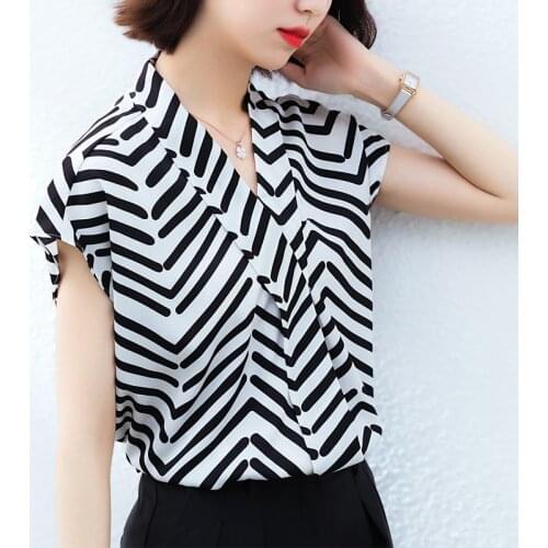 Women Tops and Blouses 2021 Ladies Tops Short Sleeve Chiffon Blouse Shirt Women Stripe Womens Clothing Shirt Top Blusas