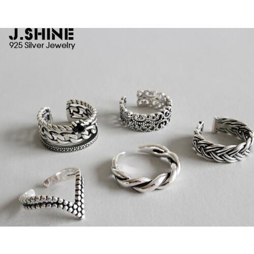 JShine S925 Sterling Silver Rings for Women Vintage Geometric Twist Knuckle Cubic Zirconia Adjustable Rings Fashion Jewelry