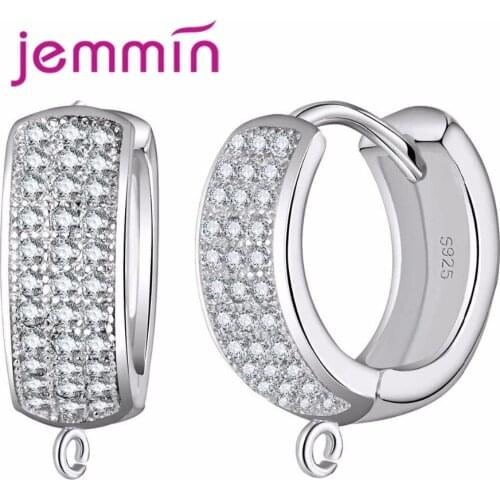 10Pcs/Lot Earrings with Micro CZ Crystal Pave 925 Sterling Silver Hoop Earring for Women DIY Making Jewelry