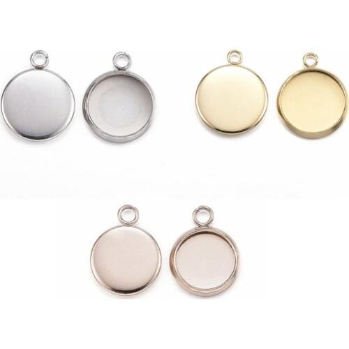 100pcs Flat Round 304 Stainless Steel Pendant Cabochon Settings for Jewelry Making DIY Necklace Finding Tray: 8 10 12 14mm