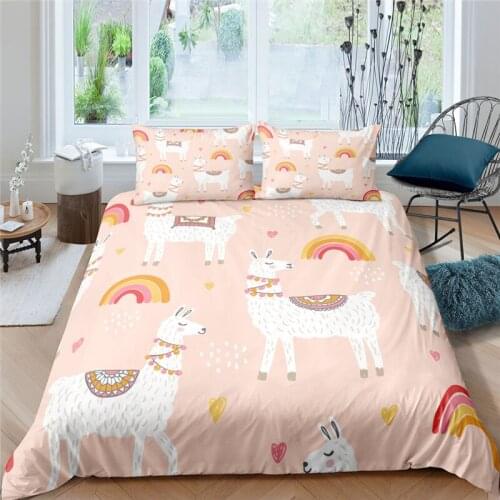 Bedding Sets Luxury 3D Cartoon Alpaca Print 2/3Pcs Comfortable Kids Aldult Duvet Cover Pillowcase Home Textile Queen/King Size