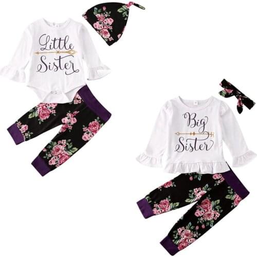 Family Sister Matching Outfits Newborn Infant Baby Big/Little Sister Romper +pants+Headband 3pcs Jumpsuit Clothes Outfits