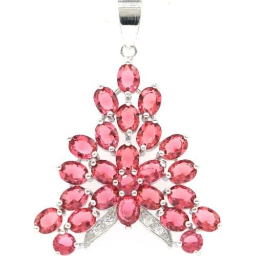 45x32mm New Statement Big 6.3g Created Pink Raspberry Rhodolite Garnet CZ Women Dating Wedding Silver Pendant