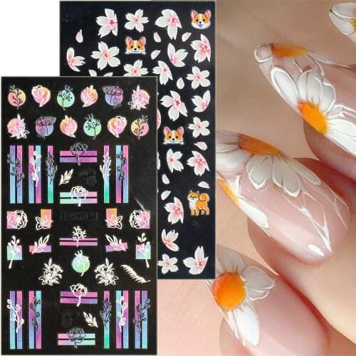 5D Embossed Nail Sticker Relief Lace Flowers Rose Leaf Butterfly Slider For Nails Gel Polish Designs Nail Accessories SA5D-K