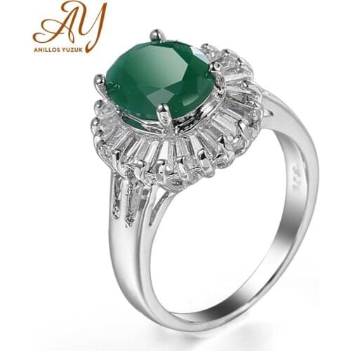 Anillos Yuzuk Green Chalcedony Ring Solitaire 925 Sterling Silver Rings For Women Engagement Ring Silver 925 Gemstones Jewelry