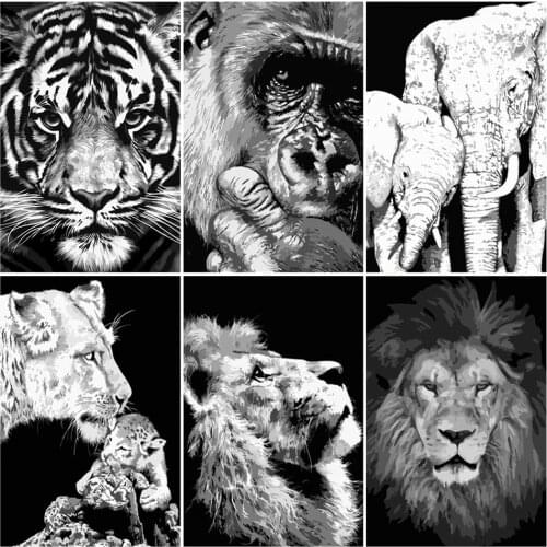 AZQSD Oil Painting By Numbers Black And White Animal DIY Handpainted Gift Acrylic Paint Coloring By Numbers Lion Wall Art