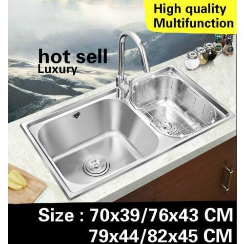 Free shipping Apartment luxury wash vegetables kitchen double groove sink 304 stainless steel vogue 70x39/76x43/79x44/82x45 CM