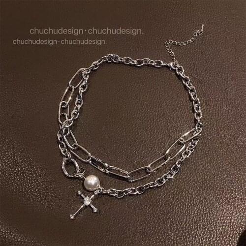 Chain Around the Neck Cross Necklace For Women Pendant Vintage Multilayer Fashion Jewelry Hip-Hop Gothic Style Clavicle Chokers