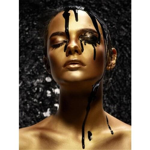 Black And Gold Woman Printed Fabric 11CT Cross Stitch Kit DIY Embroidery DMC Threads Painting Needlework Promotions