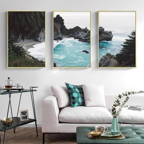 Nordic Home Decoration Modern Coast Landscape Poster Blue Lake Wall Art Canvas Painting Modular Pictures Luxury Modern Object