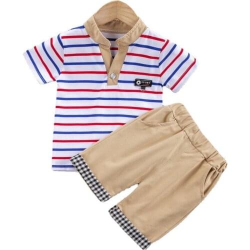Toddler Striped Clothes Infant Kids Shirt Shorts 2Pcs/sets Baby Boy Girls Letter Clothing Summer Children Turtleneck Sport Suits