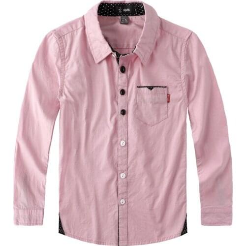 Children Shirts Cotton 100% Solid Color Full-sleeved Kids Boys Shirts Clothing For 4-12 Years Wear in school