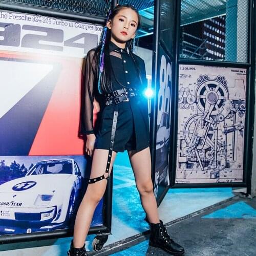 5-12 year summer children clothes Kids hip-hop suit summer girls jazz cropped short skirt costumes jazz dance fashion black suit
