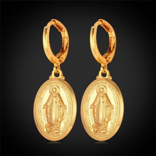 Virgin Mary Earrings For Women Gold Color catholic earring drop shipping Christian Jewelry