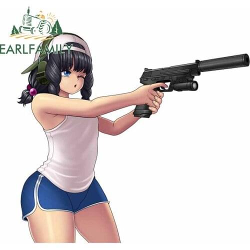 EARLFAMILY 13cm x 11.7cm Creative Decal For Militarized Girls Anime Car Sticker Air Conditioner Bumper Waterproof Decoration