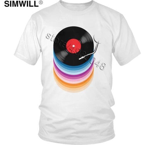 Vinyl Tees Mens Simple Short Sleeved Cotton T-shirts Crew Neck Soundtrack Music T Shirt Oversize Leisure Tops Gift
