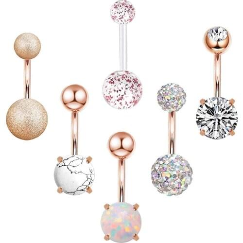 14G Stainless Steel Belly Button Rings Marble Stone for Women Girls Natutal Mixed Stone Navel Rings Body Piercing Jewelry