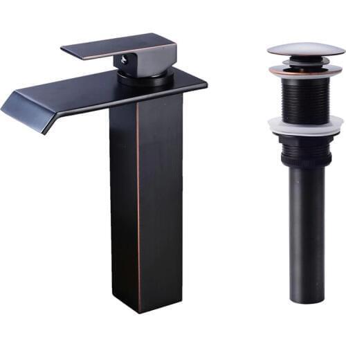Basin Faucet Pop Up Drainer Bathroom Sink Black Oil Sink Faucet Basin Tap Grifo Lavabo Hot and Cold Waterfall Faucet