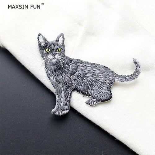 Maxsin 1 Pieces/lot Black Cat Iron-on Patch Embroidered Good Quality Pocket Cat Patches Sticker Clothing DIY