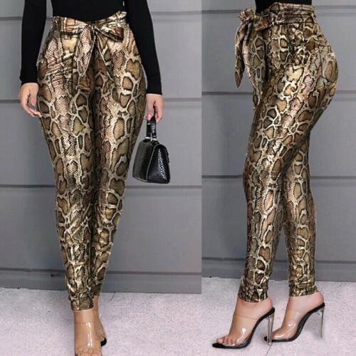 Fashion Women Snake Print High waist Bandage Stretch Pencil Slim Pants Elegant Ladies pantalon femme Trousers Streetwear