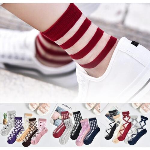 Hot 5 Pairs Fashion Mesh Transparent Socks for Women Comfortable Breathable Thin Fishnet See Through Ankle Sock DO2
