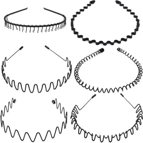 New Trendy Black Metal Wavy Hair Band Men Women Unisex Solid Head Hoop Sport Headband Headwear Hairband Fashion Hair Accessories